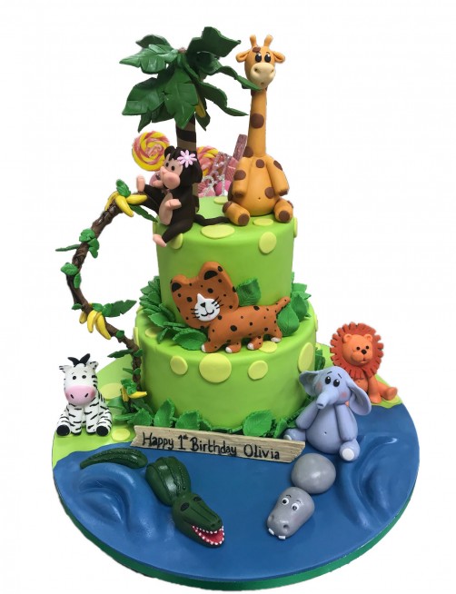 Animal Jungle Theme Tiered Cake