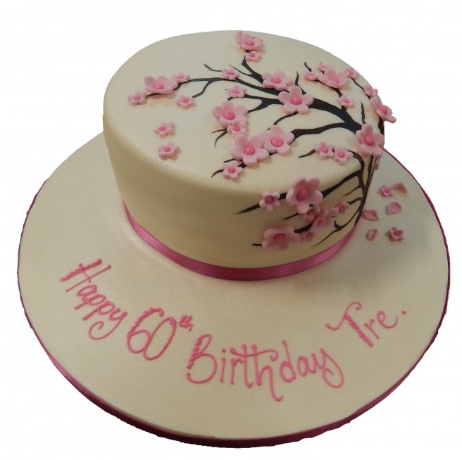 Cherry blossom pettals with cherry tree on top, five - CakesDecor