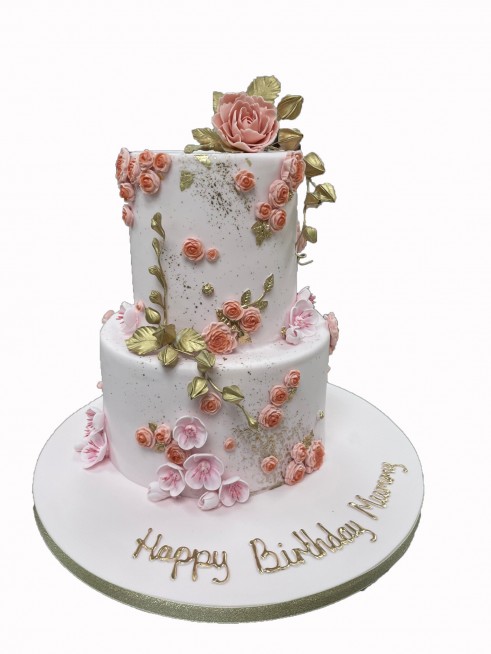 Pink And Gold Birthday Cake | bakehoney.com