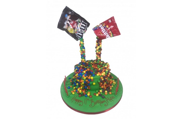 My kid and I watched baking shows all yesterday and today we made a gravity-defying  piñata chocolate & candy cake. : r/Baking