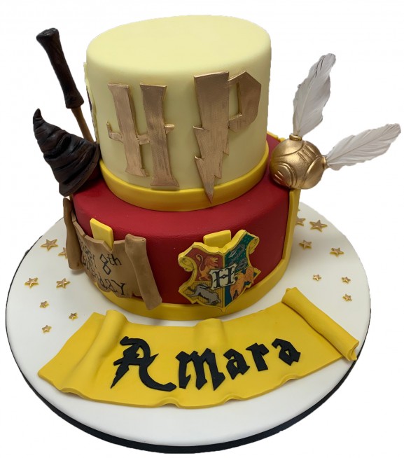 30 Harry Potter Birthday Cake Ideas : Three-Tiered Cake Topped with Sorting  Hat