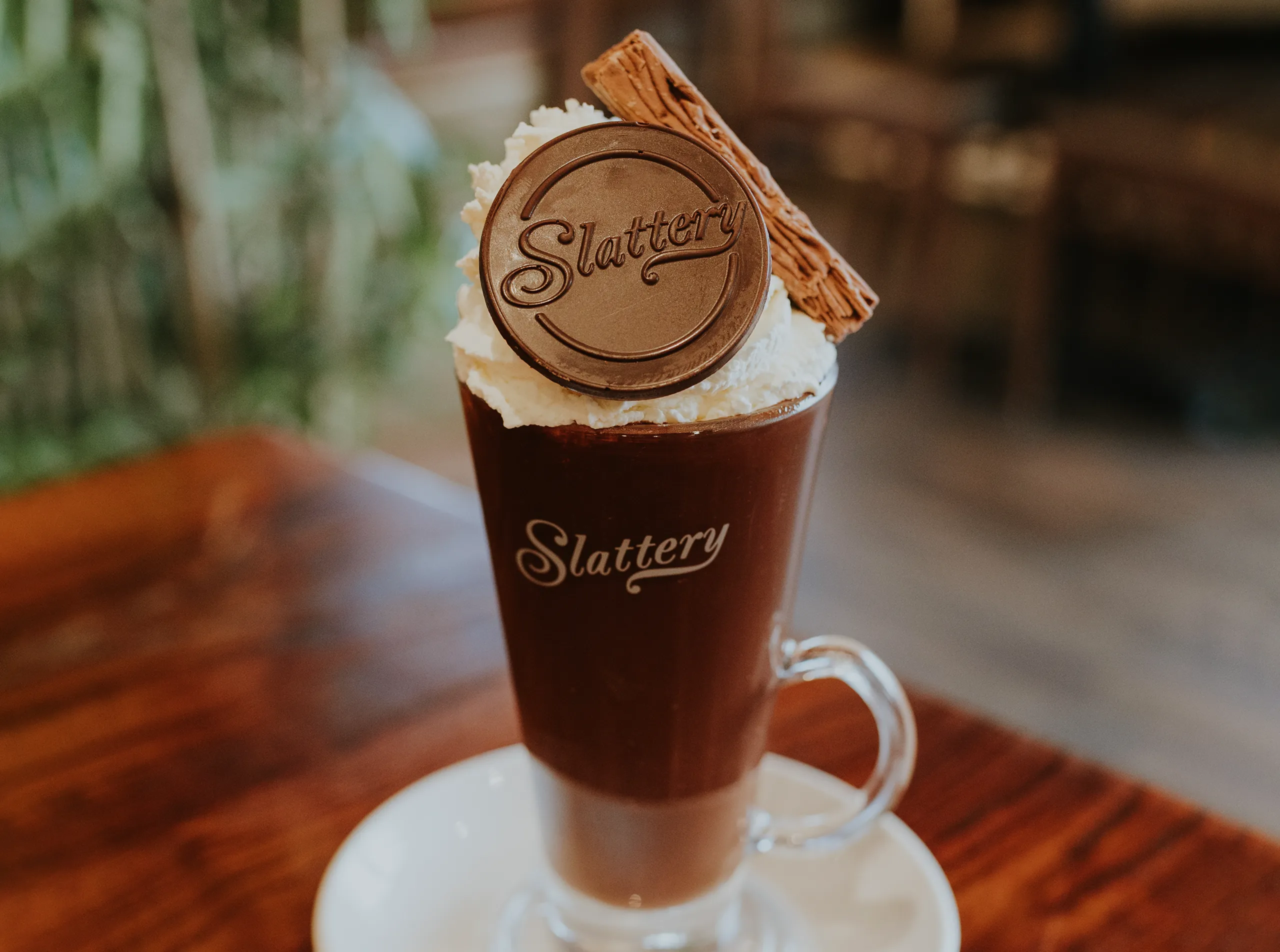 Slattery drinks menu, hot chocolate special