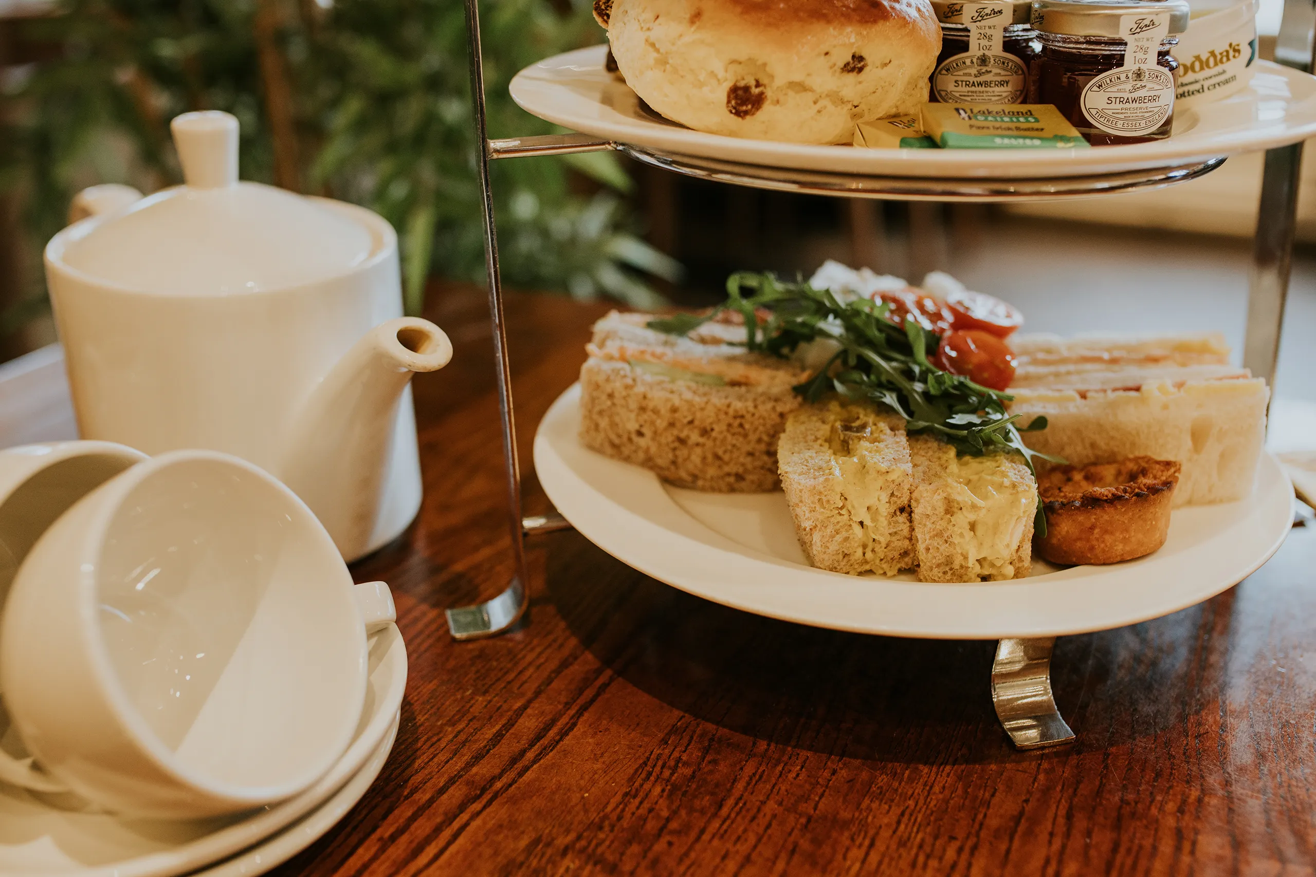 afternoon tea menu - sandwiches and a pot of tea